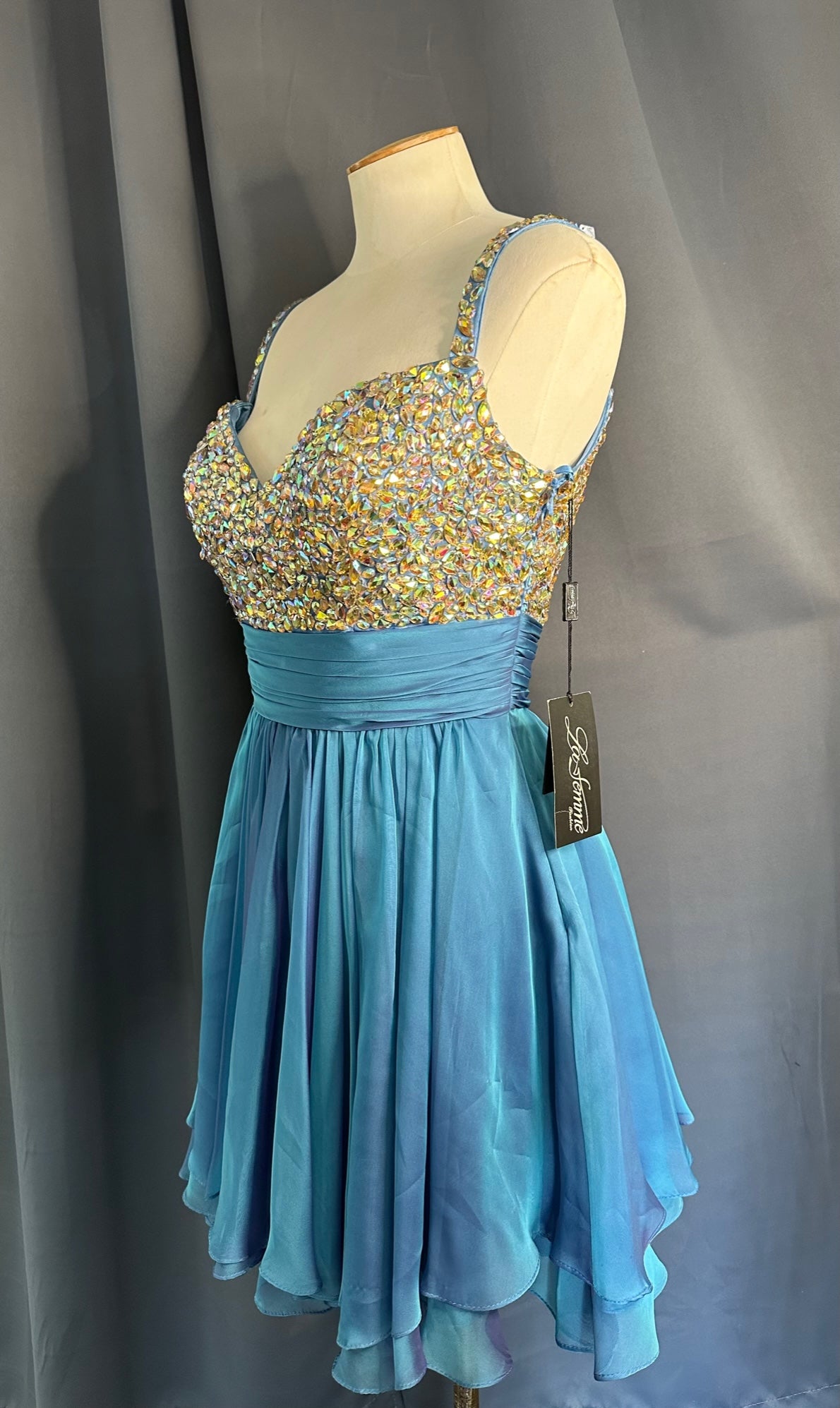 La Femme Short Tiered Party Dress with Beads