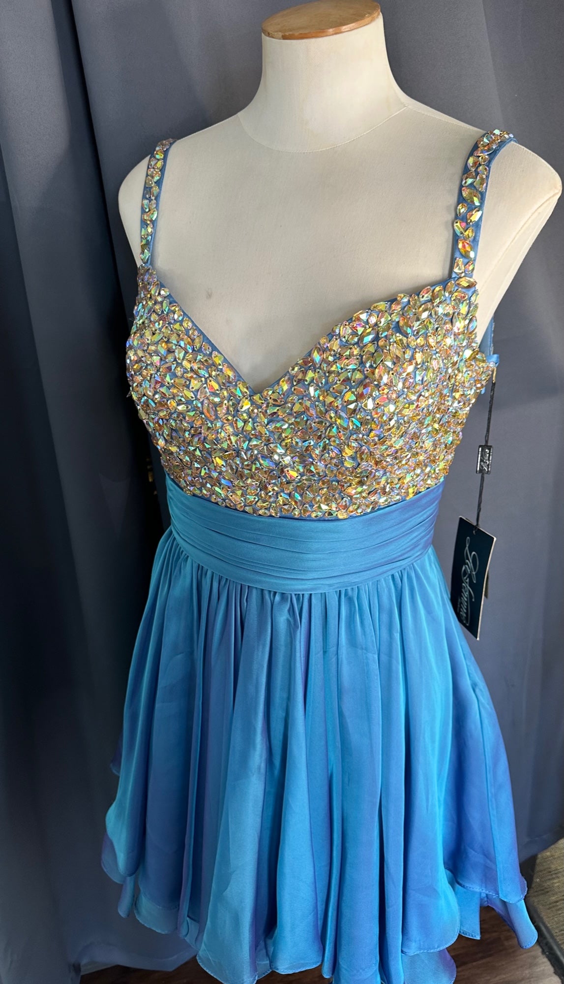 La Femme Short Tiered Party Dress with Beads